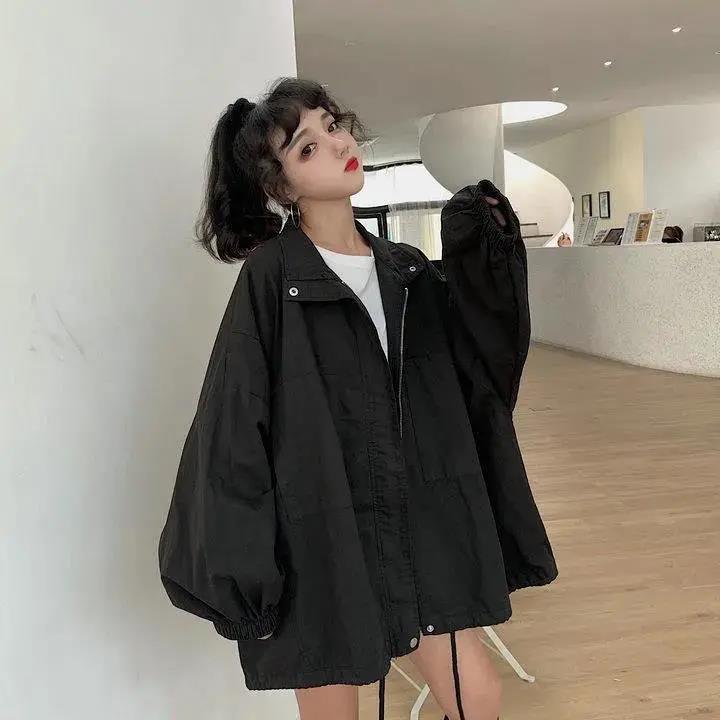 maoxiangshop Women Basic Jackets Solid Turn-down Collar All-match Bf Harajuku Batwing Sleeve High Street Casual Teens Sun Protection Hot Sale