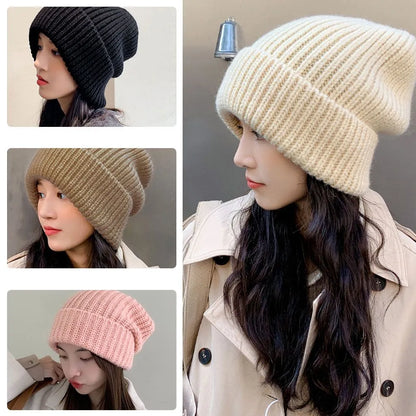 maoxiangshop Winter Warm Hats  Men Hats Solid Color Hip Hop Unisex Female Beanies for Women Casual Stacking Knitted Bonnet Caps