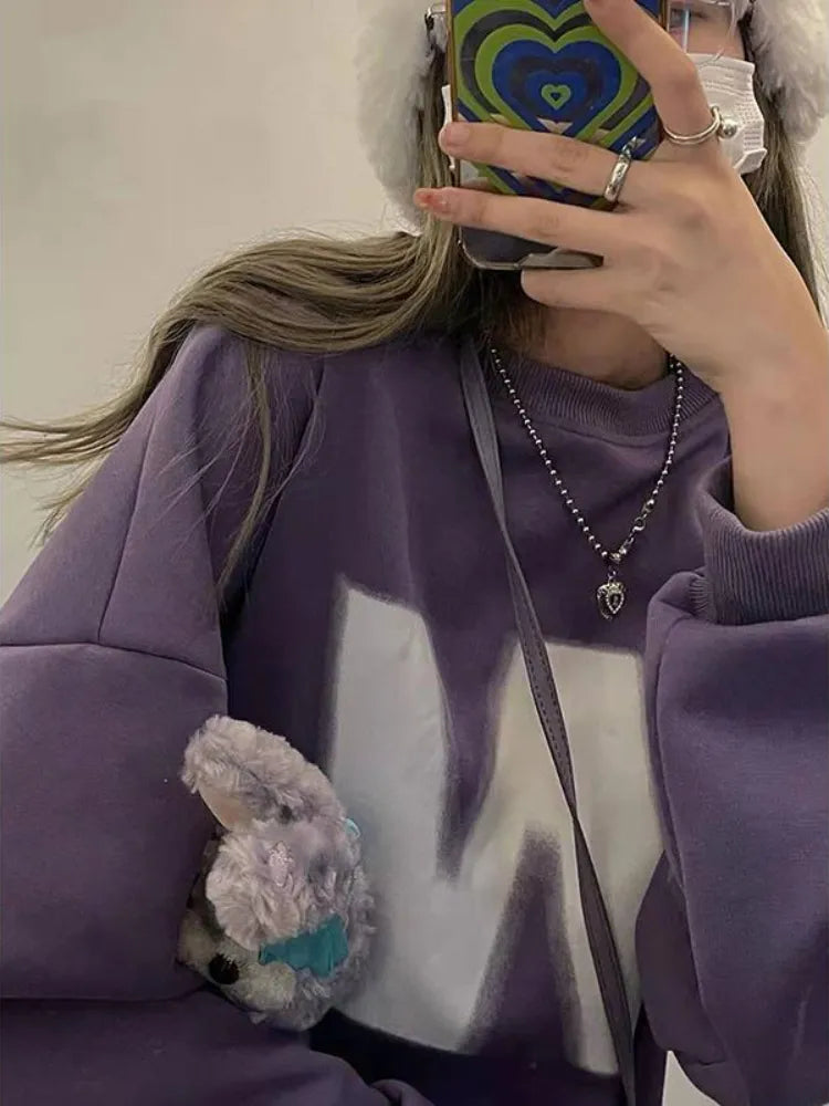 Deeptown Harajuku Oversized Hoodies Women Kpop Kawaii Letter Print Sweatshirts Loose Casual Pullover Sportwear Tops BF Aesthetic