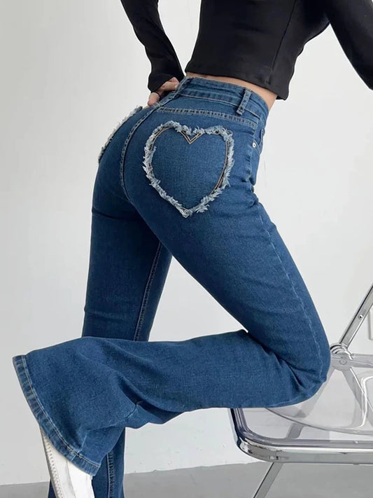maoxiangshop  -  Fashion Denim Packets Jeans Women High Waist Flare Pants Streetwear Trousers Pants Jeans Ladies Autumn Bottoms Blue