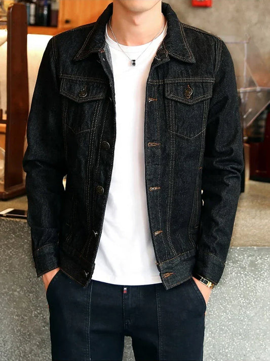 maoxiangshop Autumn New High-end Brand Male Fashion Boutique Blue Slim Casual Denim Jacket Trendy Thin Mens Denim Coat Cowboy
