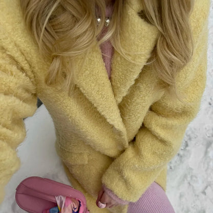 maoxiangshop  -  Retro Lambwool Solid Long Coats Women Elegant Loose Lapel Single Breasted Plush Coat Female Winter Warm Chic Street Overcoats