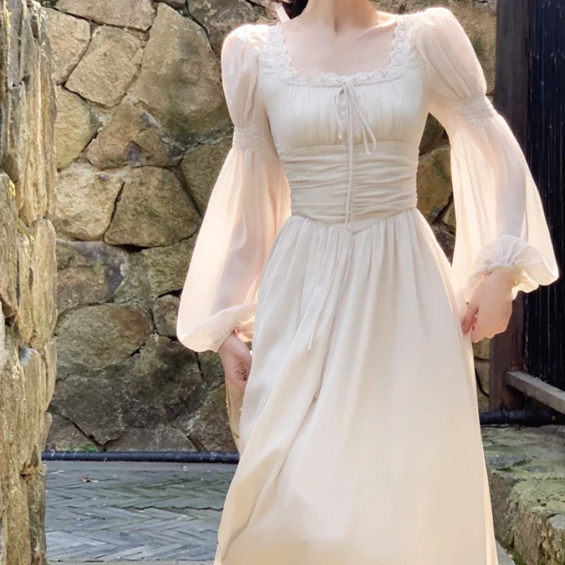 Summer Elegant Fairy Midi Dress Women Causal Long Sleeve Vintage Party Dress Female Ruffles One Piece Dress Korean Chic Y2k