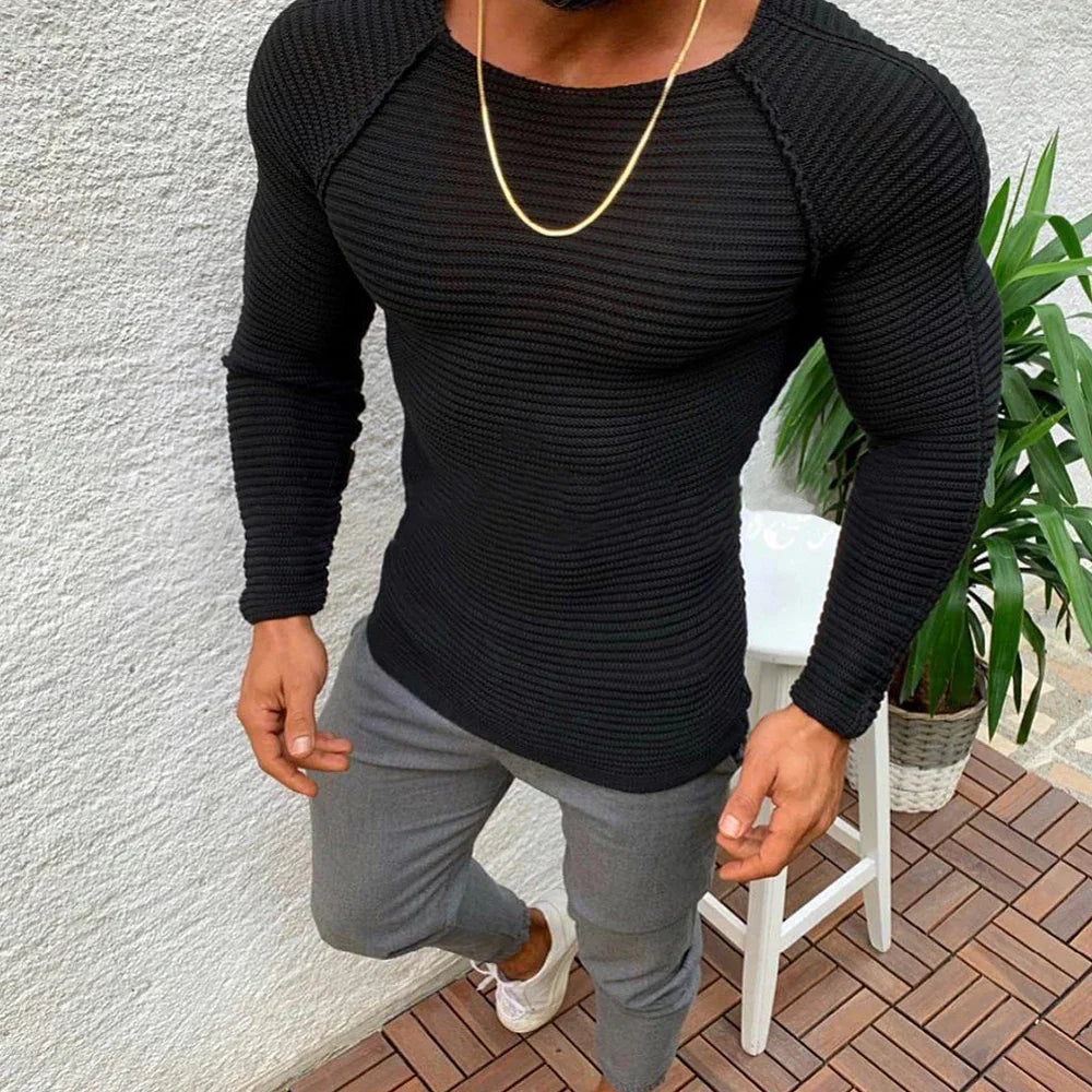 maoxiangshop Sweater Spring Slim Solid Fashion inside Underwear Men Mock Neck Basic T-shirt Blouse Pullover Long Sleeve Top