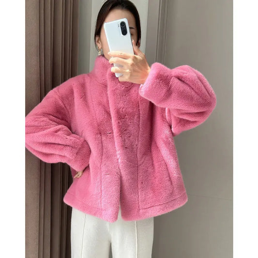 maoxiangshop Golden Mink Cashmere Fur One-Piece Fur Women Korean Style Short Coat Winter Thickened High Quality Women's Clothing