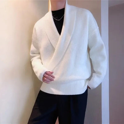 maoxiangshop  Mens Sweaters Autumn Winter Fashion Big V-neck Personality Knitted Sweater Men's Casual Loose Pullovers Sweaters Male Coat