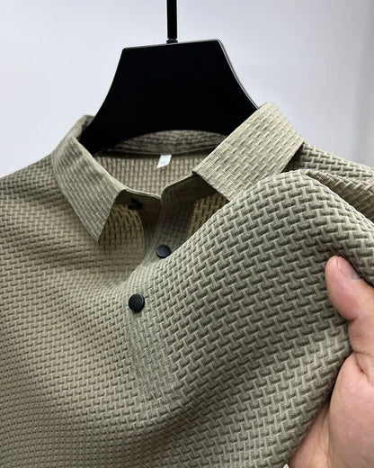 maoxiangshop High-end ice silk elastic Polo shirt New summer T-shirt trend Breathable men's clothing Business short sleeve luxury top