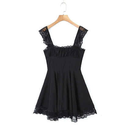 maoxiangshop Spring Summer New Sexy Casual Chic Slim Backless Lace Square Neck Short Strap Mini Dress For Women