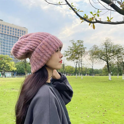 maoxiangshop Winter Unisex Wool Hat Loose Big Head Circumference Knitted Hats Women's Korean Warm Oversized Skullies Beanies Christmas Gift