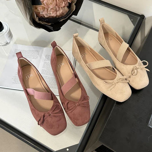 maoxiangshop  -  NEW Spring/Autumn Flats Mary Jane Shoes Square Toe Women's Shoes Bow Velvet Ballet Flats Women Shoes