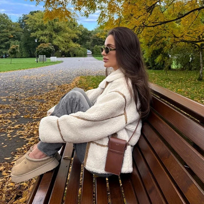 maoxiangshop  -  Suninheart Fashion Winter Warm Lambwool Jacket Women Long Sleeve Zipper Jackets Coat Female Autumn Casual Lapel Coat