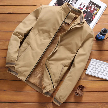maoxiangshop Autumn Winter Fleece Jacket Men Coat Jackets Solid Color Fashion Casual Coat Khaki Black Military Baseball Coats Clothing