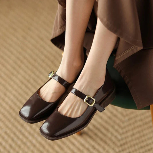 maoxiangshop  -  Spring/Autumn Women Shoes Square Toe Chunky Heel Shoes Patent Leather Mary Janes Low Heel Solid Pumps Women Concise Black Shoes