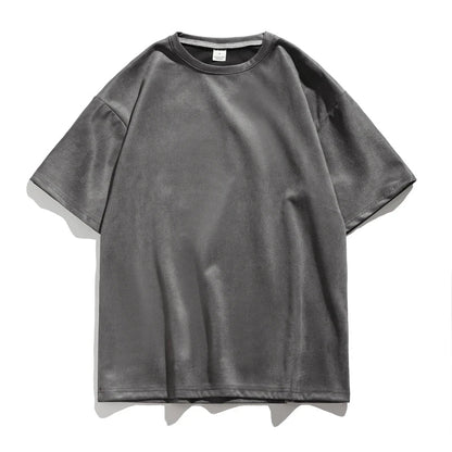 maoxiangshop Summer Short Sleeved T-shirt Men Oversized Fashion Retro Casual T Shirt Men Streetwear Hip-hop Loose Suede T Shirt Mens Top