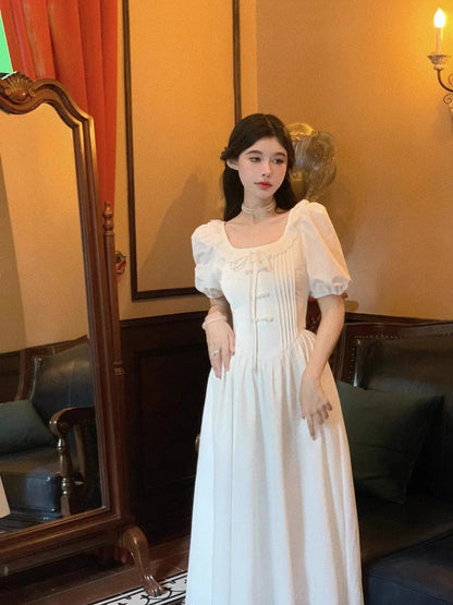 Women Summer Elegant Party Dress French Vintage Ruffles Ladies Robe Fashion  Female Sexy Clothes