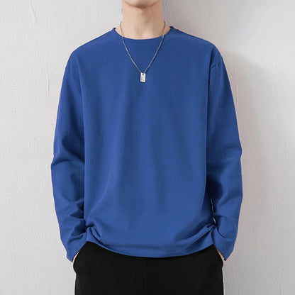 maoxiangshop New Klein Blue Long Sleeve T-shirt Men's Spring and Autumn New Solid Color Laydown Casual Top Coat Round Neck Underlay Shirt 5xl