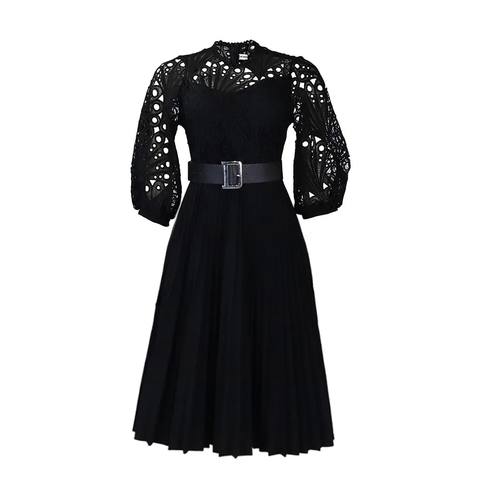 Summer oversized lace hook flower sexy hollow out pleated European and American dress cross-border dress