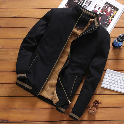 maoxiangshop Autumn Winter Fleece Jacket Men Coat Jackets Solid Color Fashion Casual Coat Khaki Black Military Baseball Coats Clothing