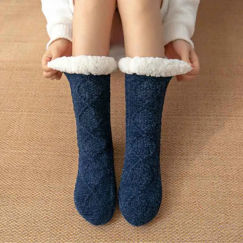 maoxiangshop Thickened Winter Woven Thermal Cashmere Socks Floor Socks Women's Carpet Home Plus Socks Velvet Sleep Socks Slippers Leg Cover