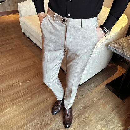 maoxiangshop Men's Spring High Quality Business Suit Trousers Men's Fashion Slim Fit Solid Color Office Dress Pants