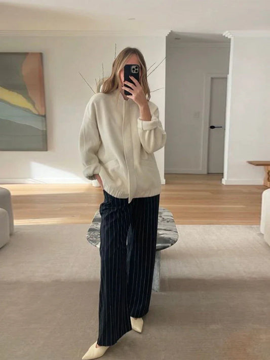 maoxiangshop  -  Casual Solid O Neck Women Cotton Jacket Chic Long Sleeve With Pocket Warm Coat Lady 2024 Autumn Loose Streetwear outercoat