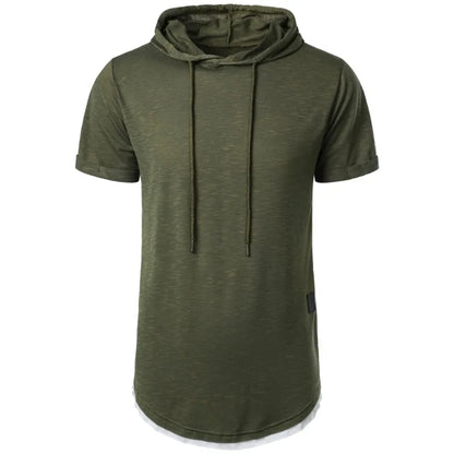 maoxiangshop Summer Hooded Sweatwear New Mens Short Sleeve Loose T-shirt Solid Color Lightweight Hoodie Fitness Breathable Collar Tops