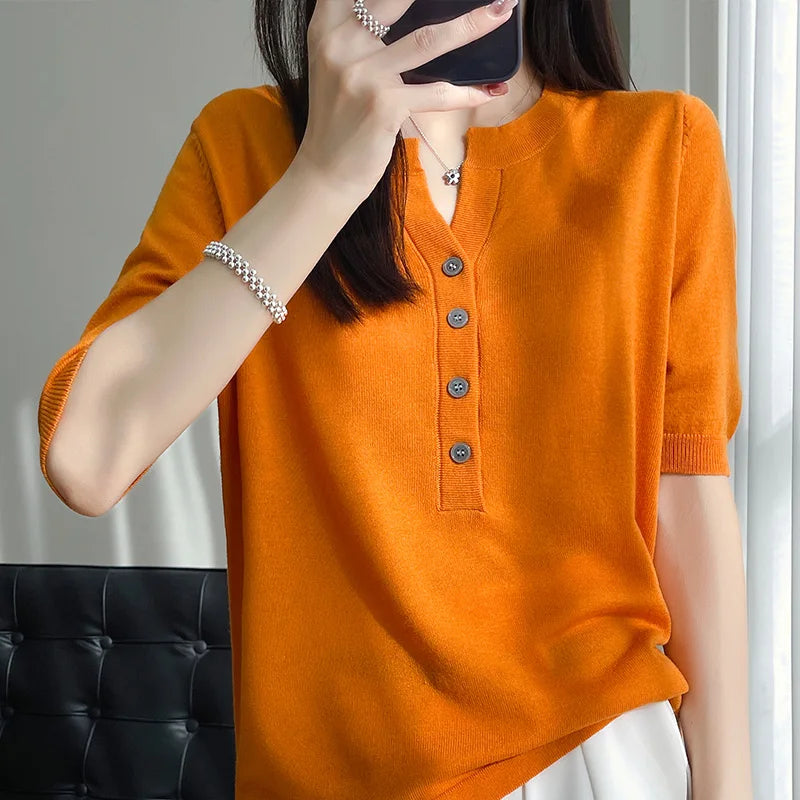 maoxiangshop New Summer Fashion Cashmere short sleeve Sweater Women Knitted Short Sleeve Women Cashmere Sweater