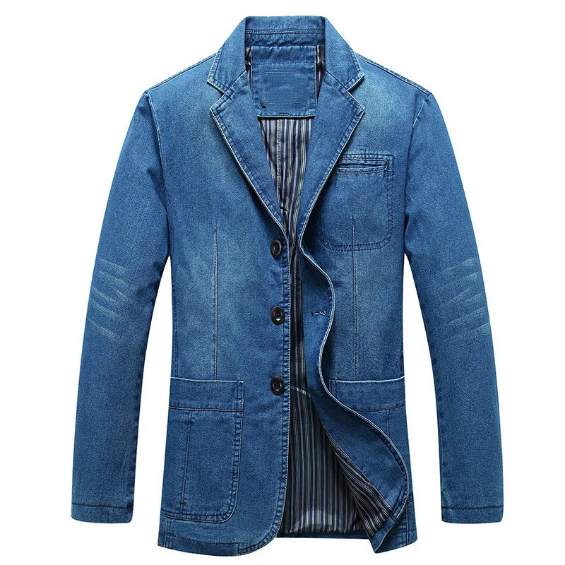 maoxiangshop Mens Denim Blazer Men Fashion Cotton Vintage Suit Outerwear Male Blue Coat Denim Jacket Men Slim Fit Jeans Denim Blazers Top 4Xl
