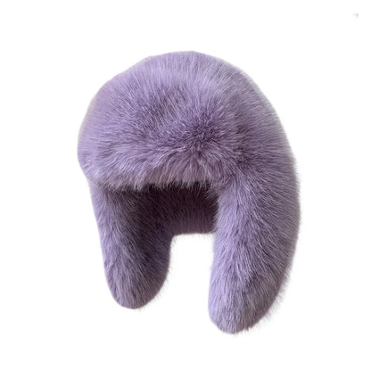 maoxiangshop  -  2024 Winter Women Fluffy Furry Faux Fox Fur Bomber Hats Flaps Luxury Vintage Y2k Girls Warm Earflap Snow Ski Hat Caps Russian