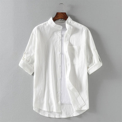 maoxiangshop Spring and Summer Stand Collar Five-point Mid-sleeve Fashionable Men's Short-sleeved Shirt Seven-point Sleeve Large Size Men's