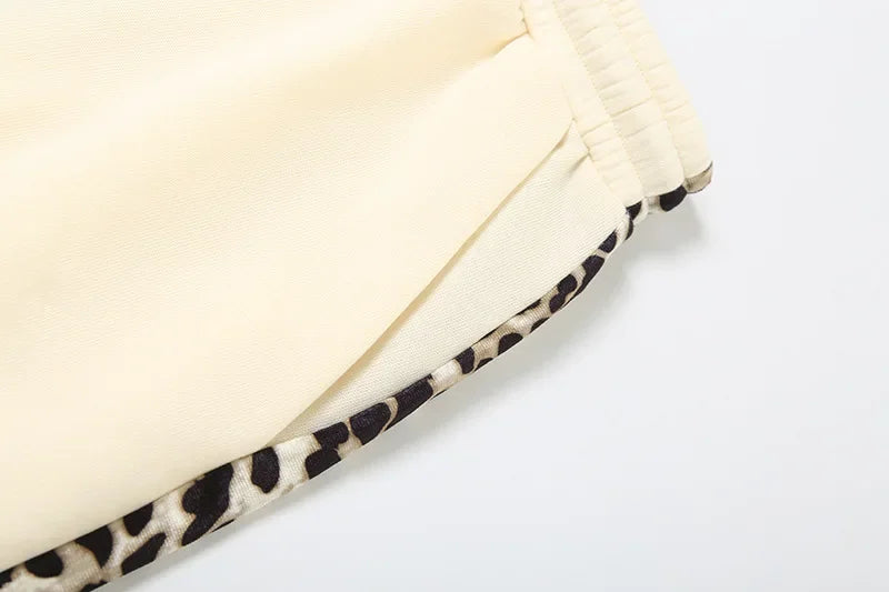 maoxiangshop  -  Stripe Leopard Patchwork Women Flare Pants 2024 Autumn Drawstring High Waist Loose Casual Streetwear Trousers Female Sweatpants