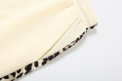 maoxiangshop  -  Stripe Leopard Patchwork Women Flare Pants 2024 Autumn Drawstring High Waist Loose Casual Streetwear Trousers Female Sweatpants