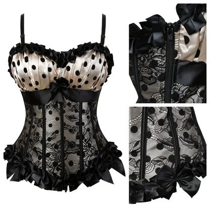 maoxiangshop  -  Gothic Corsets for Womens Vintage Bustier Polka Dots Corset Strap Padded Cup Bustiers Plus Size Corsetto Carnival Party Costumes