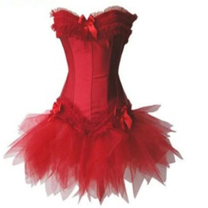 maoxiangshop Women Plus Size Satin Lace Up Burlesque Corset Tutu Skirt Dress Halloween Costume