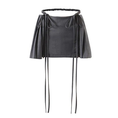 maoxiangshop -  New Y2k Mini Skirts 90s Cute Streetwear Casual Grey Pleated Skirts With Belt Hot Zipped A-Line Women Short Skirt Summer