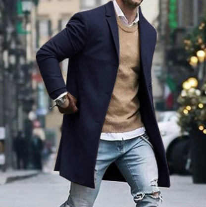 maoxiangshop Autumn Winter Mens Jacket Male Overcoat Casual Solid Slim Coats Long Cotton Coat Streetwear