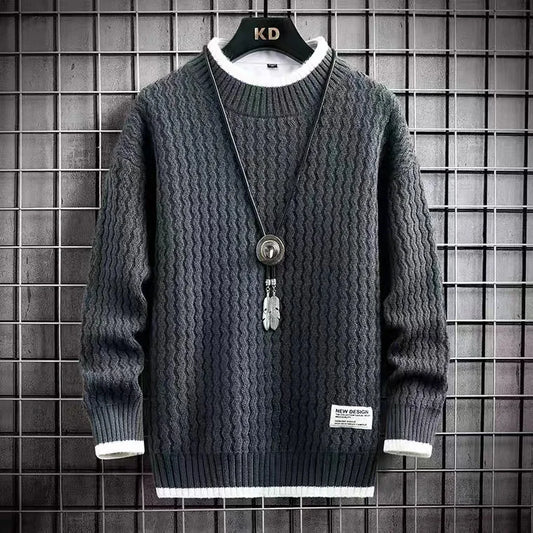 maoxiangshop New Winter Harajuku Sweater Men Casual O-Neck Pullovers High End Mens Striped Sweaters Male Thick Warm Pull Homme M-4XL