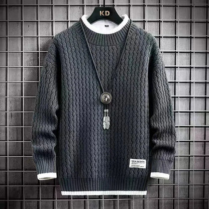 maoxiangshop New Winter Harajuku Sweater Men Casual O-Neck Pullovers High End Mens Striped Sweaters Male Thick Warm Pull Homme M-4XL
