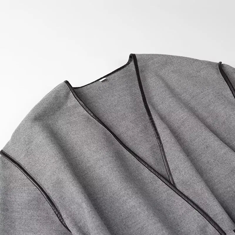 maoxiangshop  -  Woolen Women Long Coat 2024 Autumn Winter V-Neck Lace Up Loose Outerwear Lady Long Sleeve with Pockets Coats