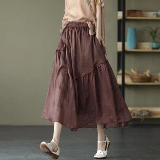 maoxiangshop Double Layer Cotton Linen Skirt Spring Womens Fashion Women Korean Clothing Elegant Long Skirts Summer Woman Harajuku Y2k