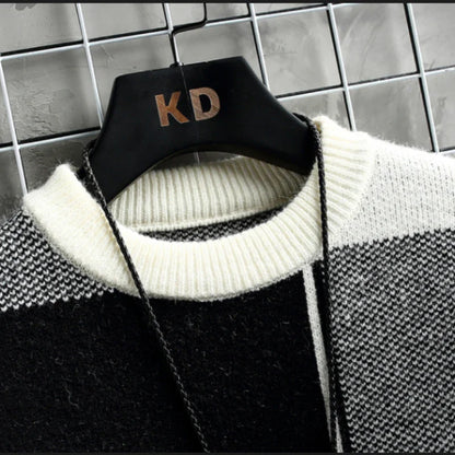 maoxiangshop Half High Collar Color Blocking Warm Sweater/ High Quality Men Spring Autumn Slim Leisure Korean Long Sleeve Loose Knit Pullover