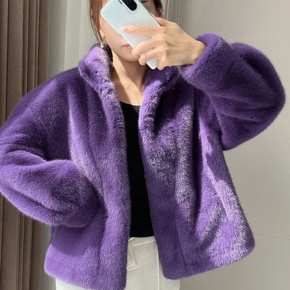 maoxiangshop Golden Mink Cashmere Fur One-Piece Fur Women Korean Style Short Coat Winter Thickened High Quality Women's Clothing