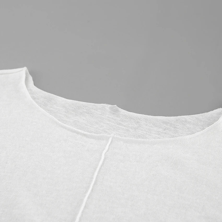 maoxiangshop  -  White Pleated Knitwear Tees Women Round Neck Inner Solid Slim Basic Tees Autumn Winter 2024 Office Lady Pullover Top