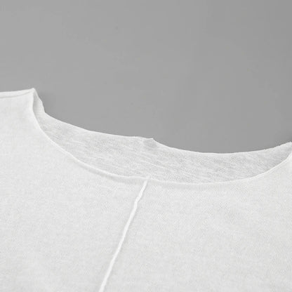 maoxiangshop  -  White Pleated Knitwear Tees Women Round Neck Inner Solid Slim Basic Tees Autumn Winter 2024 Office Lady Pullover Top