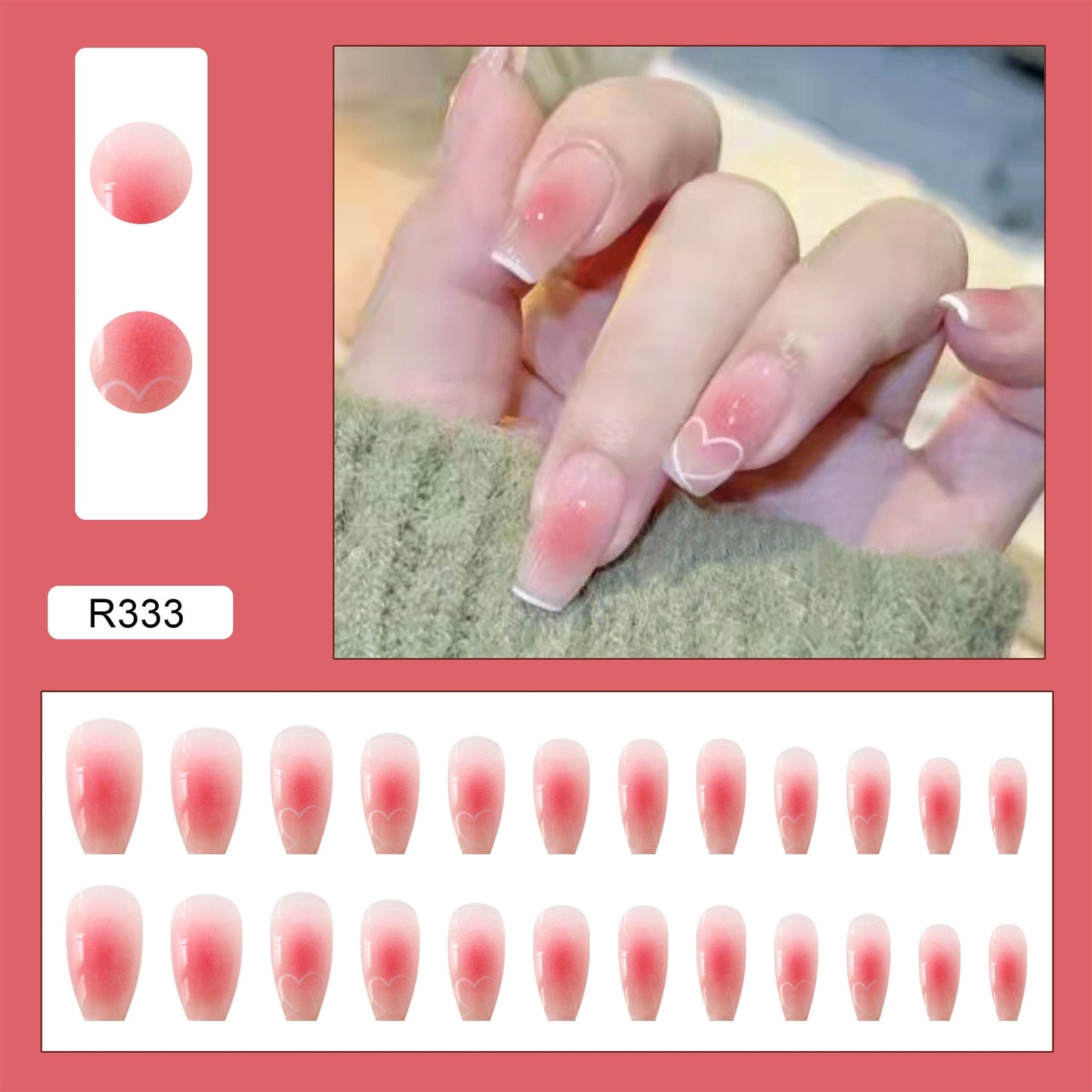 24pcs French Fake Nails Short Art Nail Tips Press Stick on False with Designs Full Cover Artificial Pink Wearable Clear Tips