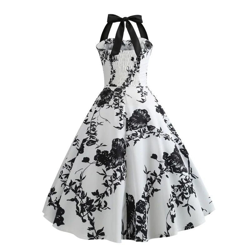 maoxiangshop Casual Floral 50s 60s Retro Vintage Dress Women Robe Rockabilly Swing Pinup Vestido Sexy Elegant Dress Vestidos