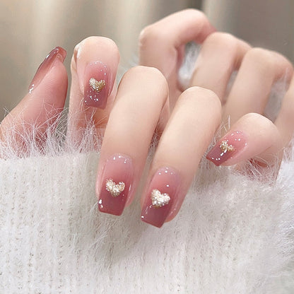 24pcs Bridal Nail Art tips with design press on nails long false nails glue coffin nail tips Rhinestones Glitter stick on nails