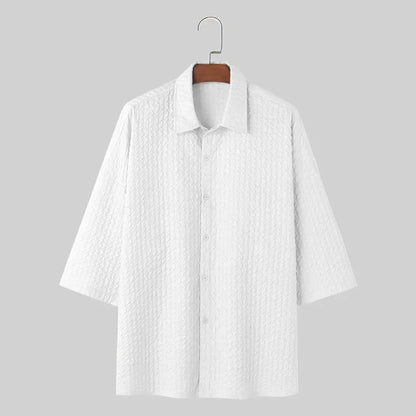 maoxiangshop Handsome Well Fitting Tops New Men's Loose Pleated Design Shirts Casual Streetwear Male Short Sleeved Blouse S-5XL 2024