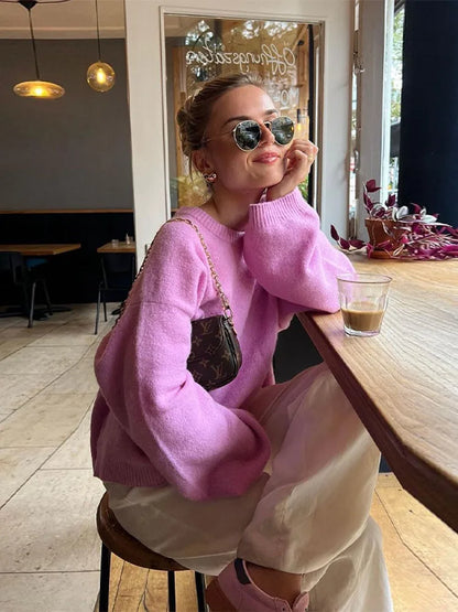 maoxiangshop -  Women's Solid O-neck Pullover Sweaters Autumn Winter Long Sleeve Knitted Jumpers Versatile Fashion Female Warm Fit Knitwear