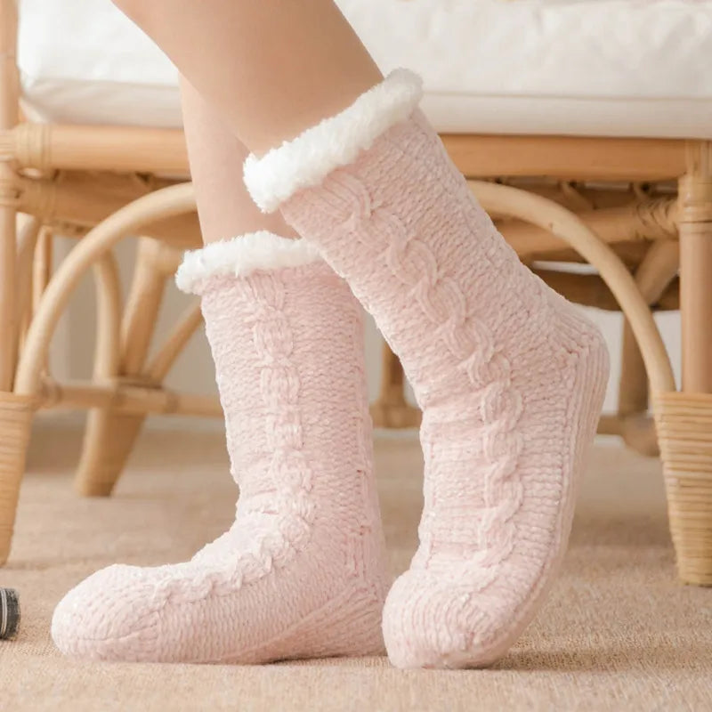 maoxiangshop Thickened Winter Woven Thermal Cashmere Socks Floor Socks Women's Carpet Home Plus Socks Velvet Sleep Socks Slippers Leg Cover